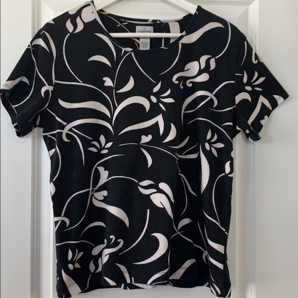 CHICO’S black and white cotton short sleeve top